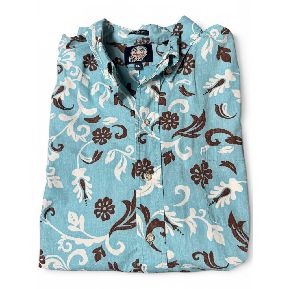 Reyn Spooner Shirt Men XL Blue Floral Classic Fit Cotton Button Down Hawaiian
